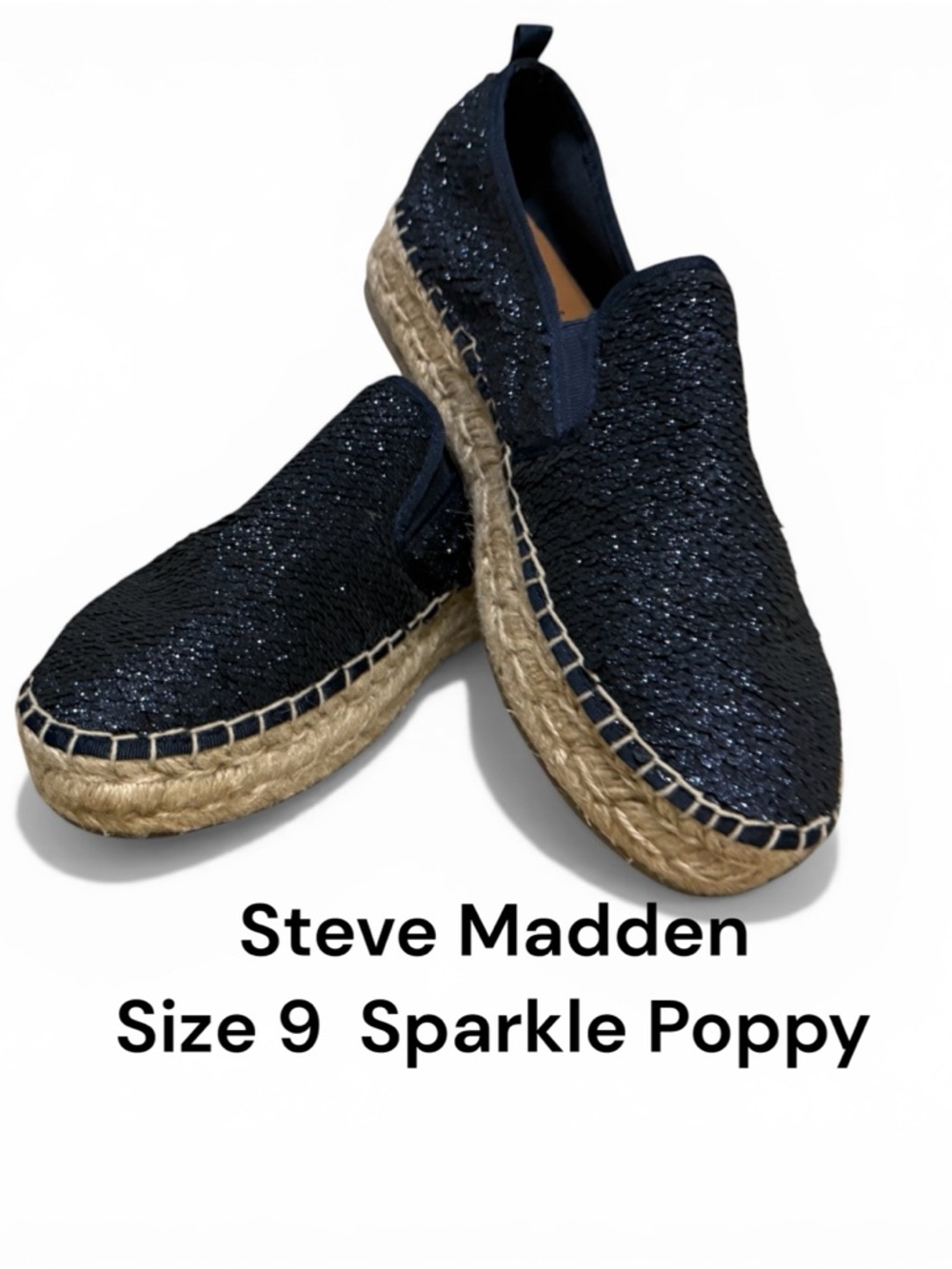 Steve Madden Sparkle Poppy Espadrille Slip-On - Dark Navy Size 9 EUC